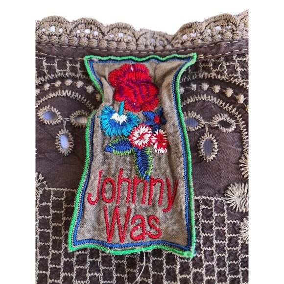 Johnny Was Women's Eyelet Lace V-Neck Floral Embroidered Tunic Top Brown - Picture 8 of 10